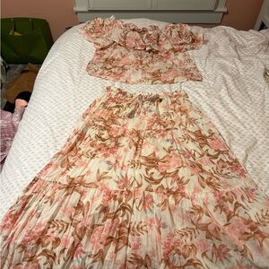 Nicole miller artelier Floral Off-Shoulder Top and Maxi Skirt Set